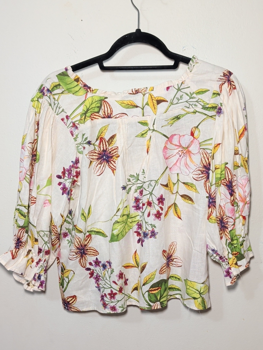 Christian Siriano Floral Linen Blend Blouse Button Front Ruffle Women's Size S - Picture 6 of 6